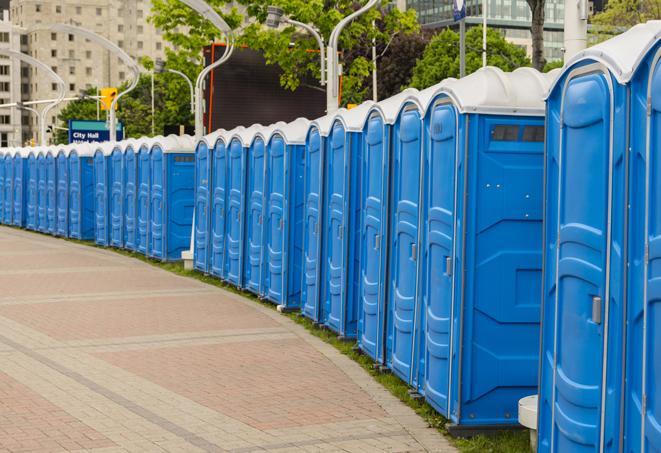 Seasonal porta potty units set up at a Swedesboro, New Jersey venue